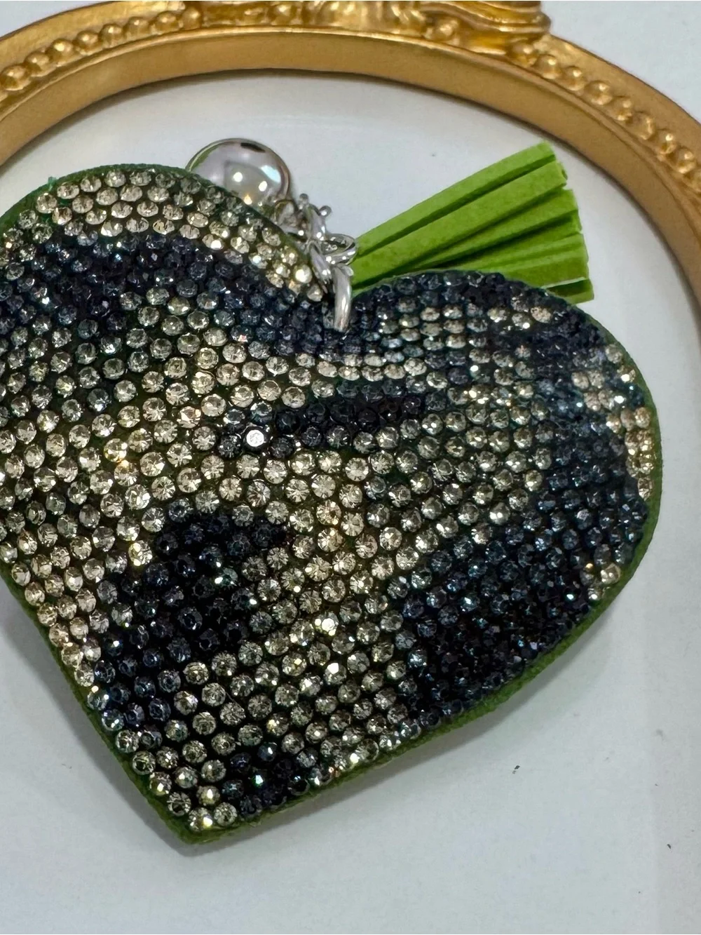 New Sparkle Green Camo Heart Keychain